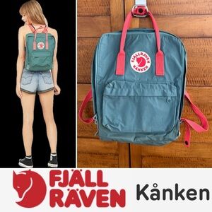 🇸🇪Classic Kånken Backpack in Flat Teal Frost Green + Peach Pink Fjällräven GUC